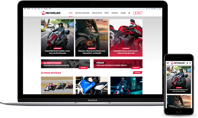 Site Motonline no desktop e no celular